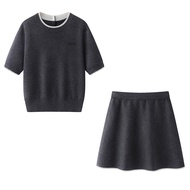 Terdapat stok, produk baharu musim bunga 2026, baju sejuk rajut ringkas, skirt pendek A-line, set du