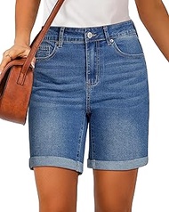 Jean Shorts for Women High Waisted Trendy Causal Summer Fold Hem Stretchy Long Denim Shorts 7 Inch I