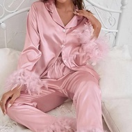 New store opening 50% discount for only three daysIce Silk Pajamas For Women Feather Long Sleeve Sui