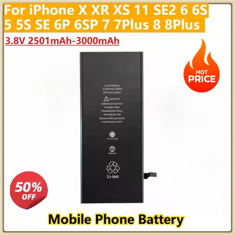 New Replacement Mobile Phone Battery 3.8V 2501mAh-3000mAh For iPhone X XR XS 11 SE2 6 6S 5 5S SE 6P 