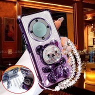 【 Shockproof 】Case For Honor X9A X9B X9C phone case 3D bear holder glitter paper new bracelet softca