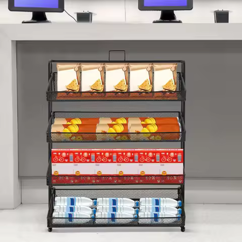 4 Tiers Retail Candy Display Rack, Snack Organizer, Snack Shelf for Countertop Retail Display Shelf,
