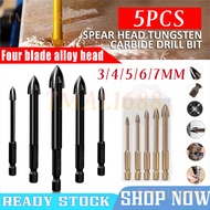 [✅SG Ready Stock] 5Pcs Drill Bits 3/4/5/6/7mm Cross Hex Tile Bits Universal Glass Ceramic Concrete H