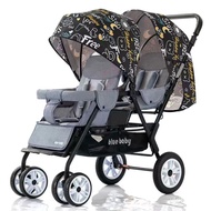 ‍🚢Twin Baby Stroller Can Sit and Lie Lightweight Folding Double Front and Rear Seat Stroller Two-Child Trolley Double Ca
