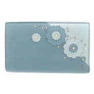 近全新 Bottega Veneta 花卉圖案藍色皮革雙折皮夾 0857 [二手] BOTTEGA VENETA