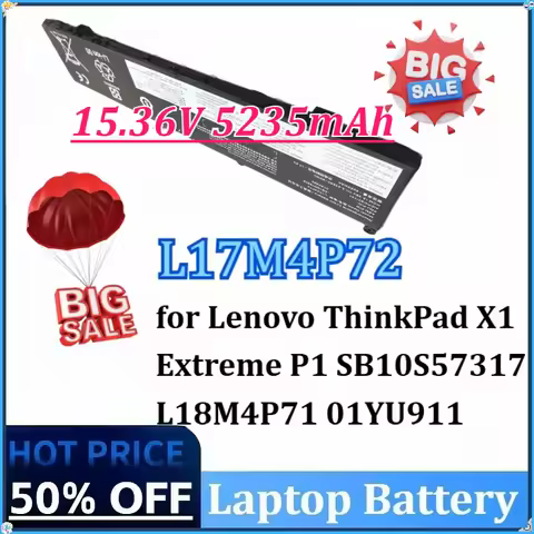 New L17M4P72 15.36V 5235mAh 80WH Laptop Battery for Lenovo ThinkPad X1 SB10S57317 Extreme P1 L18M4P7