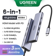 【HUB】UGREEN 6-in-1 USB C Hub 4K 60Hz HDMI SD TF with PD Model:60384