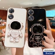 Casing OPPO A75 A76 A78 A79 A7X A83 A78 5G Bracket Phone Case Astronaut Stand Holder Plating Silicone Soft Back Cover