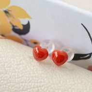 18K 紅珊瑚心形耳環 日本製造