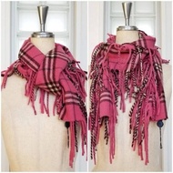 BURBERRY London山羊絨100%桃紅系雙流蘇圍巾