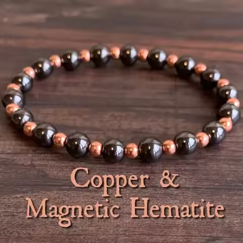 Natural Hematite Copper Bead Grounding Bracelet 4/6/8mm Chakra Wealth Protection Unisex Vintage Bohe