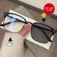 Retro Square Photochromic Glasses - Metal Frame with Blue Light Protection Kaca Mata Fotochromic Per