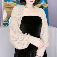 YUJIN Sunscreen Crop Knit Cardigan, Hollow Elegant Ice Silk Shawl, Luxury Simple Long Sleeve Smock T