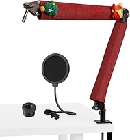 Frgyee Mic Boom Arm Stand Universal with Pop Filter, Mic Arm Stand with Christmas Cable Tie and Upgraded Heavy Duty Desk Clamp for Podcast, Video, Gaming, Radio, Studio and Recording