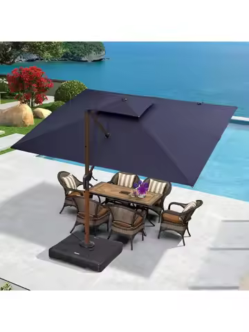 9' X 12' Double Top Deluxe Wood Pattern Rectangle Patio Umbrella Offset Hanging Umbrella