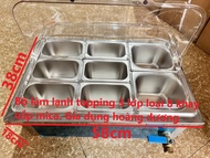 Bộ làm lạnh topping loại gồm thùng đá inox kèm 8 khay và nắp mica chung cả bộ ạ