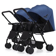 [READY STOCK]Twin Baby Stroller Detachable Sitting Reclining Reversing Double Trolley Lightweight Folding Two-Child Baby Car-Double Stroller / Twin Stroller
