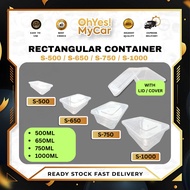 REUSABLE RECTANGULAR CONTAINER WITH LID 500ML 650ML 750ML 1000ML PLASTIC CONTAINER BEKAS MAKANAN