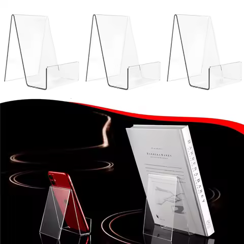 4pcs Clear Acrylic Book Display Stand Photo Frame Brochure Artwork Phone Holder Organizer Desktop St