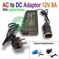 MANTAP Adaptor 220V AC to 12V DC 8A Socket Car Lighter Power Supply 12V 8A