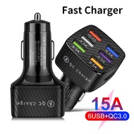 (New) 15A  Fast Charge  Car USB Charger Fast Charge QC3.0 Super Fast Charger 6 Ports USB Phone Car Charger