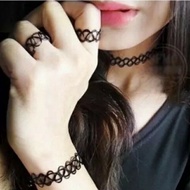 [Ready Stock] Japanese Cool Girl Necklace Bracelet Ring 3 Pieces Set Goth