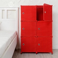 [特價]【藤立方】組合3層6格收納置物櫃(6門板+調整腳墊)-紅色-DIY