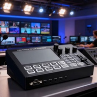 1080P 4 Channel -Compatible Live Video Switcher with 5 Inch Screen Mic Line in Audio Mixing