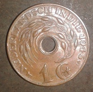uang koin kuno nederlandsch indie 1 cent Wilhelmina 1945 S
