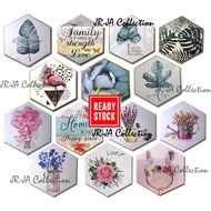 Frame Deko Hiasan Dinding Hexagon  Monstera, Daun, Bunga, Leaf, Flowers, Vintage Deko Hiasan