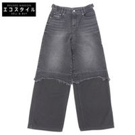 Coach Women's Excellent Condition Cotton Washed Layered Denim Pants with Embroidered Logo, Black, Si