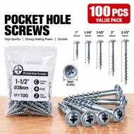 100pcs Pocket Hole Screws PH2 Woodworking Furniture Cabinet Joint Screws 25-63mm