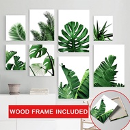 （With Frame）Green Leaves Canvas Painting Nordic Decor Wall Art Living Room Decor Frame Tropical Leav