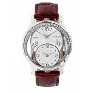 Titan Silver Dial With Brown Leather Strap Watch 9923SL01