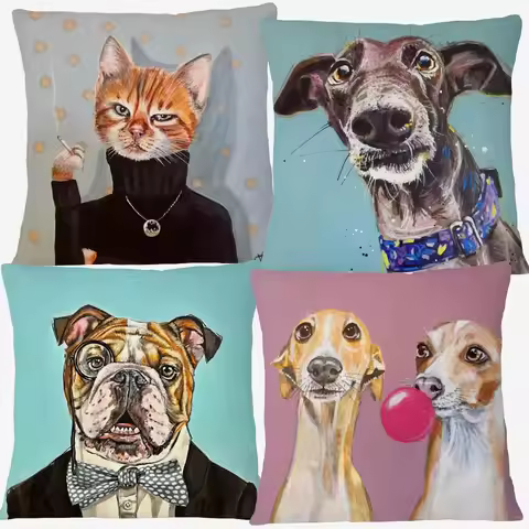 Greyhound French Bulldog Dachshund Dalmatian Dog Animals Painting Cushion Covers Rabbit Bunny Donkey