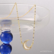 JN585s925 Moon Clavicle Chain Shell Necklace Sterling Silver White Mother Shell Temperament Light Lu