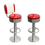 Burger Shop Bright Leather 1950 Style Bar Stool Bar Chair High Foot Red Fried Chicken Backrest Ameri