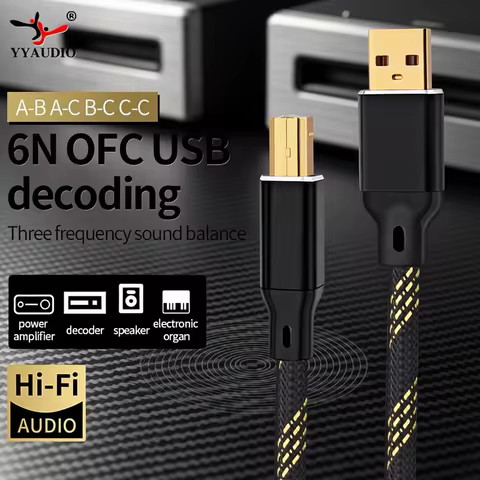 YYAUDIO Hifi USB Cable DAC A-B C-B C-C A-C Digital Audio High Quality OFC Silver Plating Type A to T