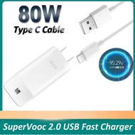 8A สายชาร์จ OPPO USB C ชาร์จเร็ว SUPERVOOC 2.0 หัวชาร์จ 80W+สายชาร์จ Type C สำหรับ OPPO reno8 k10 X3 Pro Reno 7 Pro Ace 2 A72 R17 R11 VIVO X50 Samsung S10 NOTE10 XIAOMI Realme รับประกัน1ปี