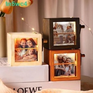 TN5WC4 Hand Crank Photo Flip Book Frame, 8/16 Photos Luminous DIY Wooden Rotating Picture Album, Eas