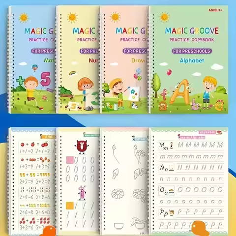 4Pcs/Pack Large Reusable Handwriting Practice Copybook Comfy Tracing Sight Words Grooves Magic Pract