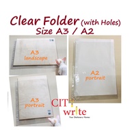 <PVC Clear Folder with Holes> Size A3/ A2 Transparent Folder Landscape Portrait Document Drawing Hol