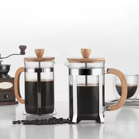 350/600ml Stainless Steel Pressing pots Food Grade Press type Wooden handle Maker French Transparent