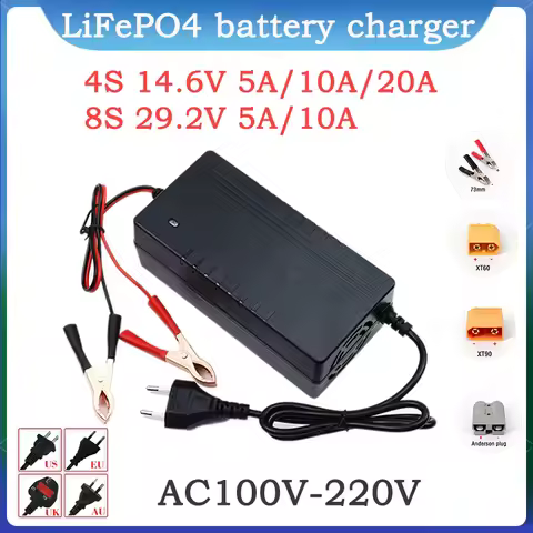 12.8V 14.6V 10A 20A 29.2V 5A 29.4V 5A Charger 4S 8S eries LiFePO4 Battery 12V 12.8V 24V 25.2V 5A 10A