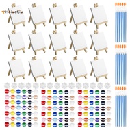 15 Set Mini Canvas and Easel Set, 4 X 4 Inch Mini Canvas and Stretched Easel + Acrylic Paints + Brus