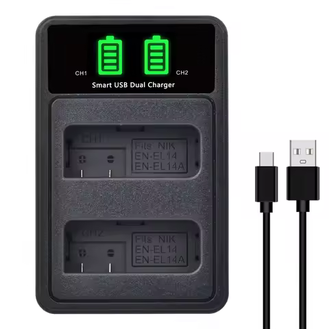 Pickle Power EN-EL14 EL14A Dual USB Charger for Nikon D3200, D5600, D3100, D3500, D3400, D3300, DF D