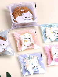 100入組可愛貓咪包裝袋,手工雪花糕點糖果餅乾包裝袋,水果幹包裝袋,自封透明塑料袋,適用於烤焙包裝