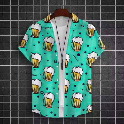 Hawaiian Shirt For Men 3d Beer Printed Short Sleeve Shirts Beer Party Shirt Tees Summer Casual Tops 