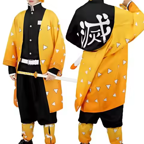 Anime Agatsuma Zenitsu Cosplay Costume perruque chaussures hommes Kimono jaune cape tenues