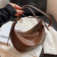 [XKB] Retro Female Bag Leather Bag, Large-Capacity Dumpling Bag, All-Match Shoulder Bag Messenger Bag, High-End Dumpling Bag, Solid Color Casual Bag
